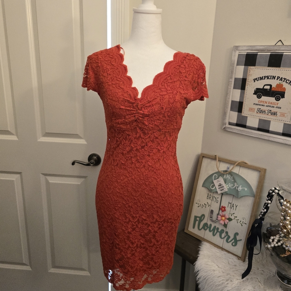 Burnt Orange Mini Dress V-neck